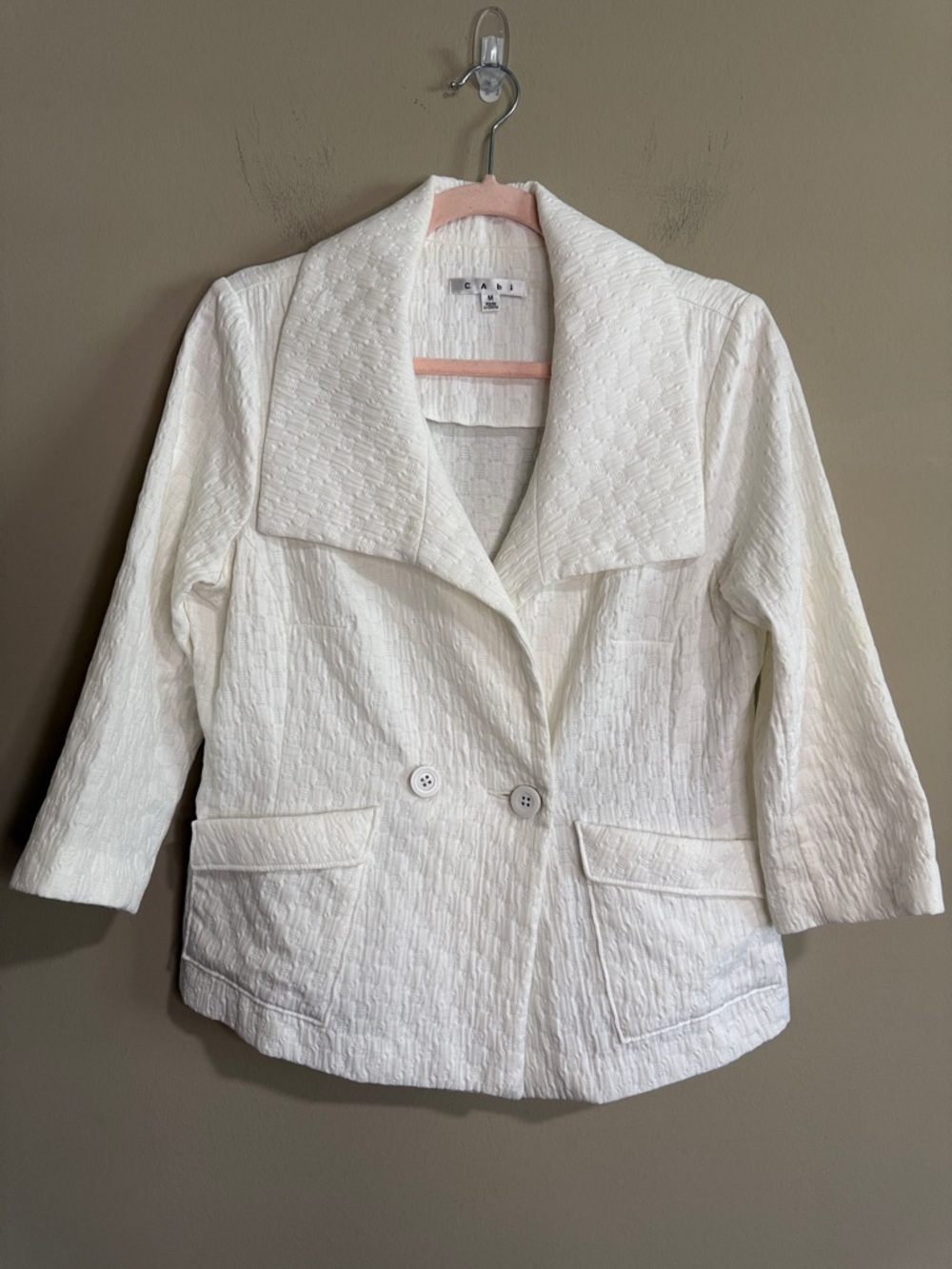 CAbi Cream Textured Double-Button Blazer